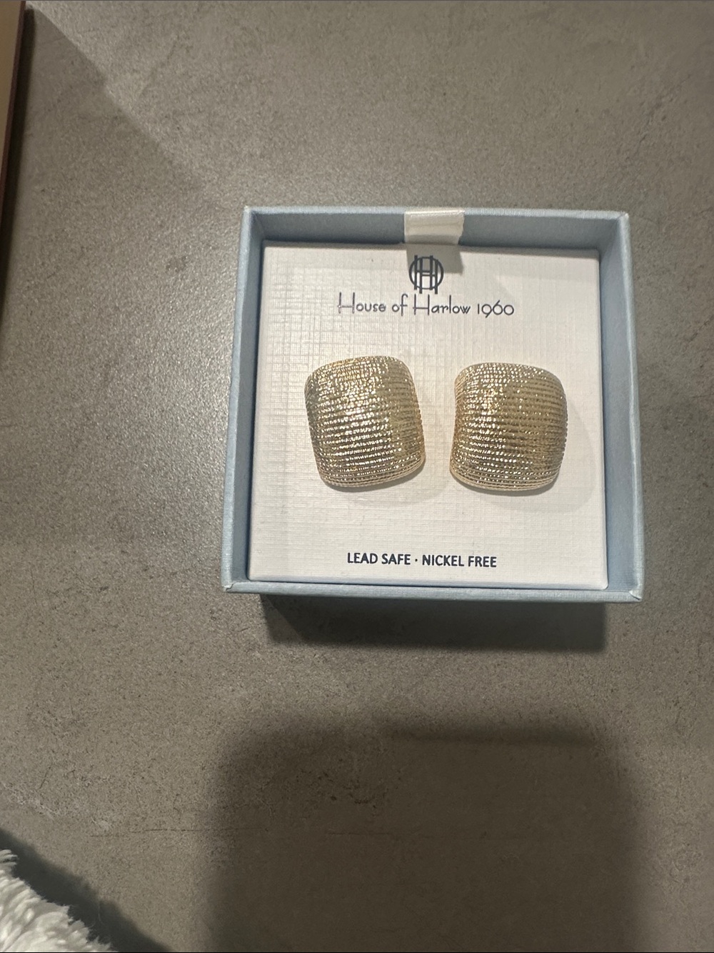 House of Harlow 1960 Gold Ribbed Square Stud Earrings
